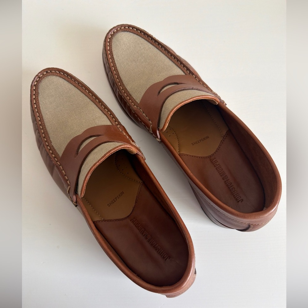 Johnston & Murphy Men’s Penny Loafers Tan Leather Canvas Sheepskin Size 9M